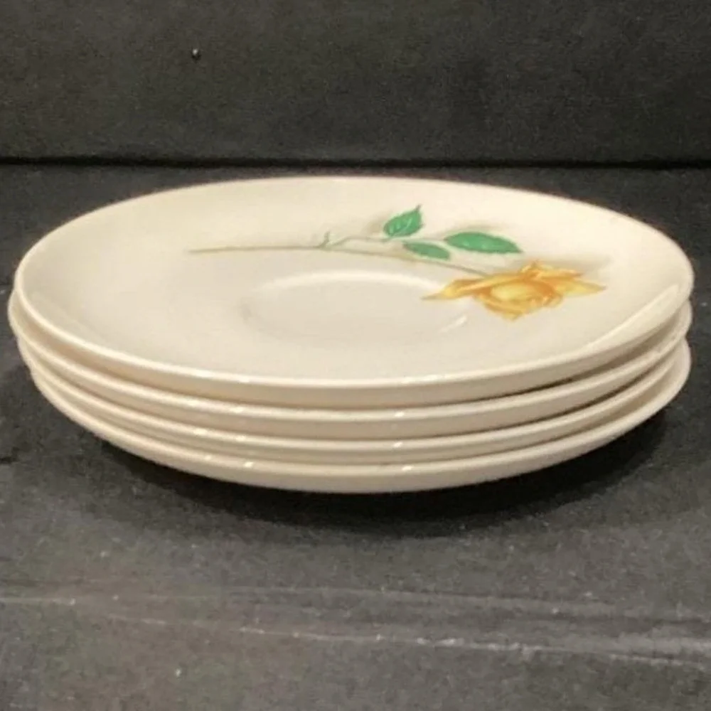 Canonsburg Pottery Yellow Rose Bread Plates, Set of 4, Vintage Floral Dinnerware